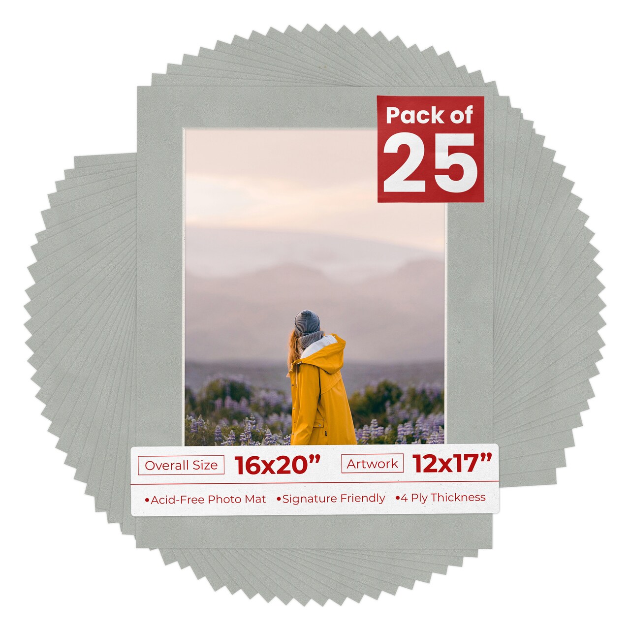 Light Grey Suede Mat Board for 16x20 Frames - Fits 12x17 Photos